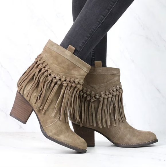 Sbicca Shoes - Sbicca Vintage Collection Sound Suede Leather Fringe Boots Khaki Size 8.5